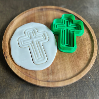 DONE TO ORDER: Cross Cookie Cutter + Fondant Stamp Set 1