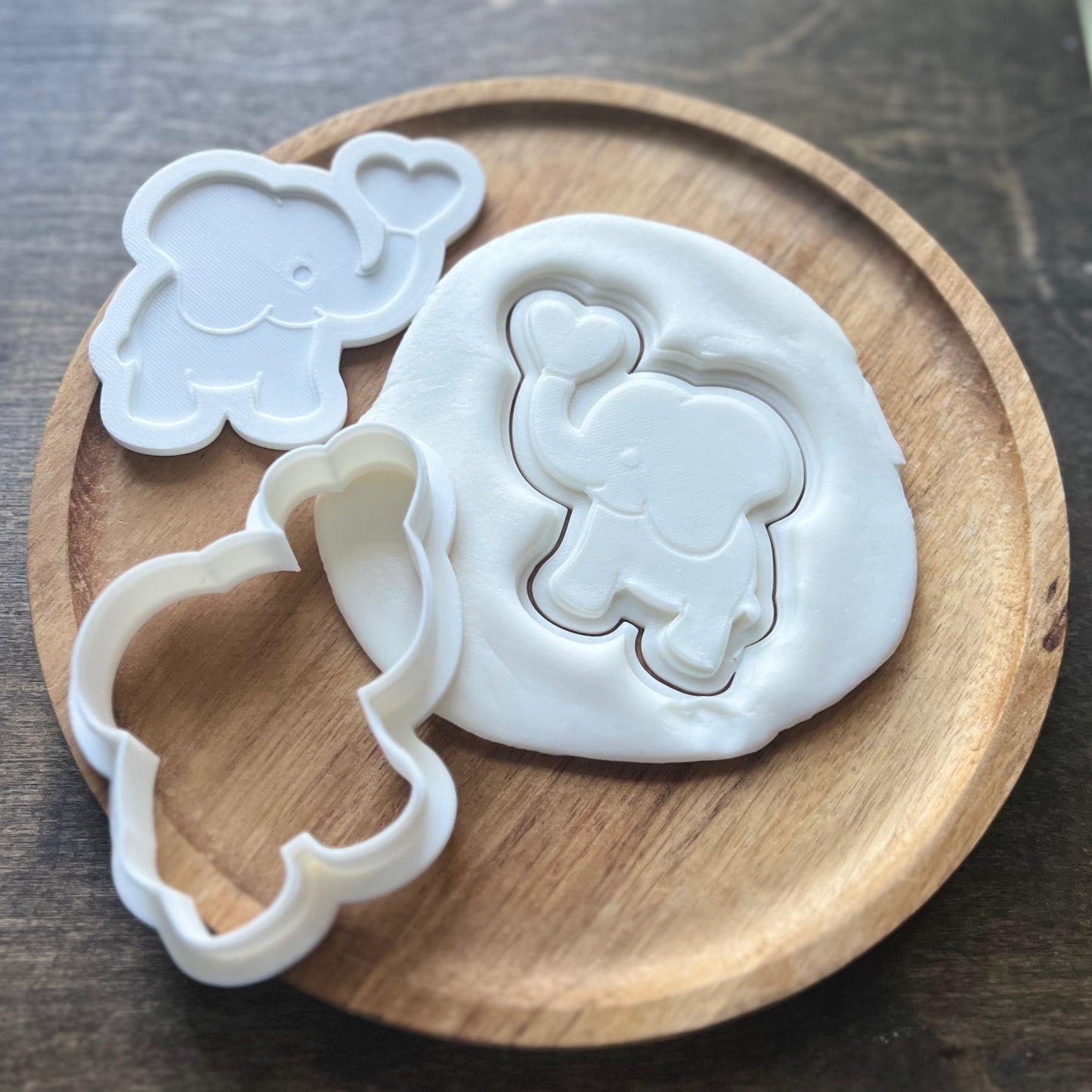 DONE TO ORDER: Elephant w/Heart Cookie Cutter + Fondant Embosser