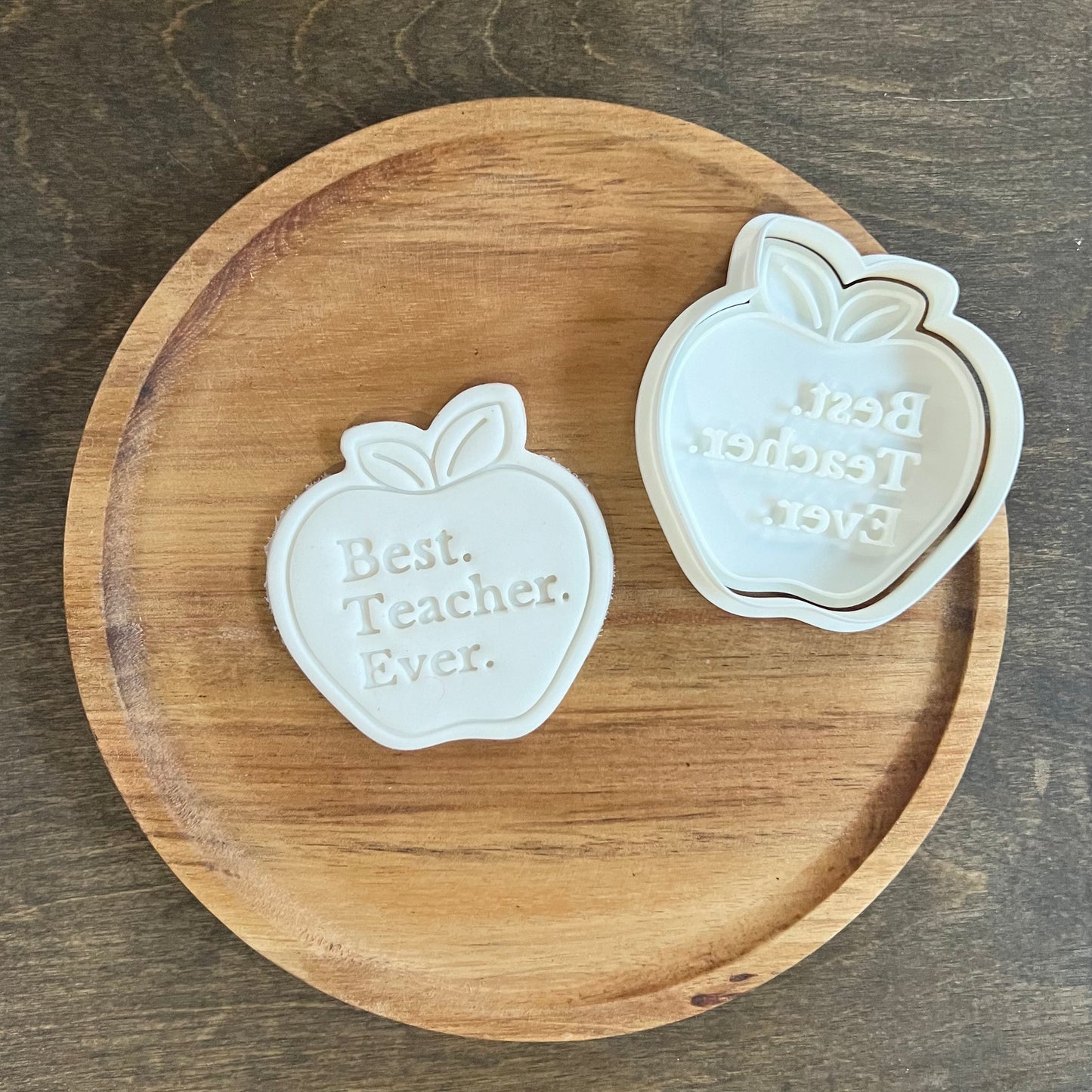 DONE TO ORDER: "Best Teacher Ever" Apple Cookie Cutter + Fondant Stamp