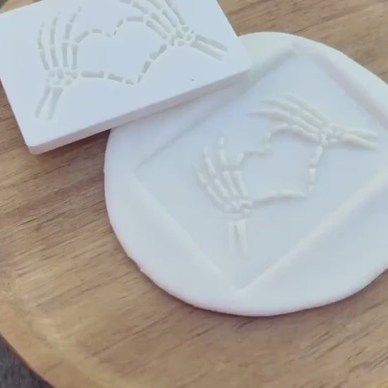 Skeleton Hands Heart Fondant Embosser STL - 3d Printable Halloween Decorating Tool |Halloween Fondant Embosser | Halloween Cookie Stamp |