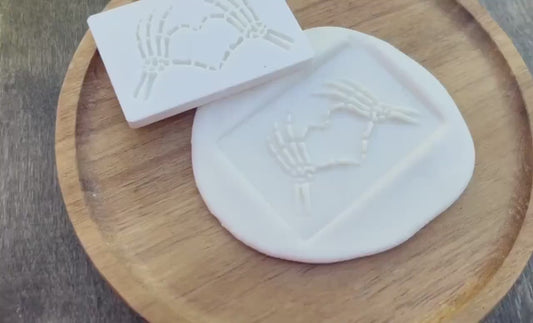 Skeleton Hands Heart Fondant Embosser STL - 3d Printable Halloween Decorating Tool |Halloween Fondant Embosser | Halloween Cookie Stamp |