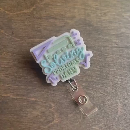 Calculator Badge Reel Topper STL – Solving Problems Daily 3D Print File, Funny Work Accessory for Nurses, Teachers, Techs & DIY Gifts