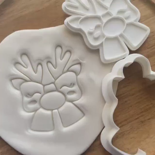 Reindeer Bow Cookie Cutter & Fondant Stamp STL, Reindeer Cookie Cutter Stamp, Christmas STL, Holiday Cookie Cutter, Reindeer Cookie