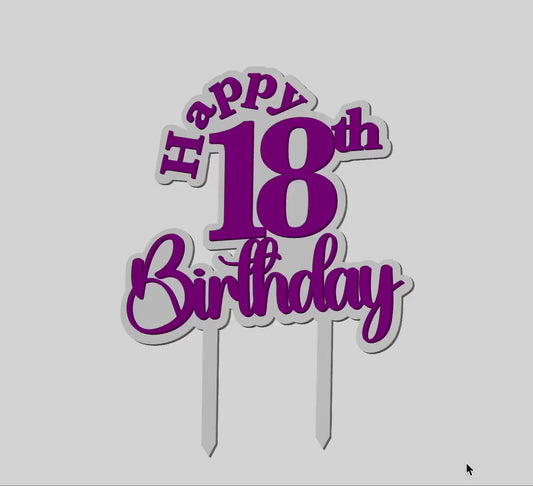 Happy Birthday Cake Topper STL, 3D Print Cake Topper, Birthday Cake Topper STL, 18th Birthday Cake Topper, 3d printed cake topper,