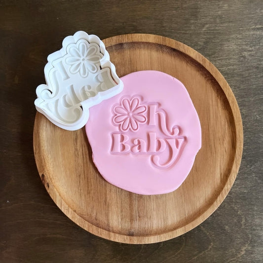 DONE TO ORDER: Retro “Oh Baby” Cookie Cutter + Fondant Embosser - SHCreations