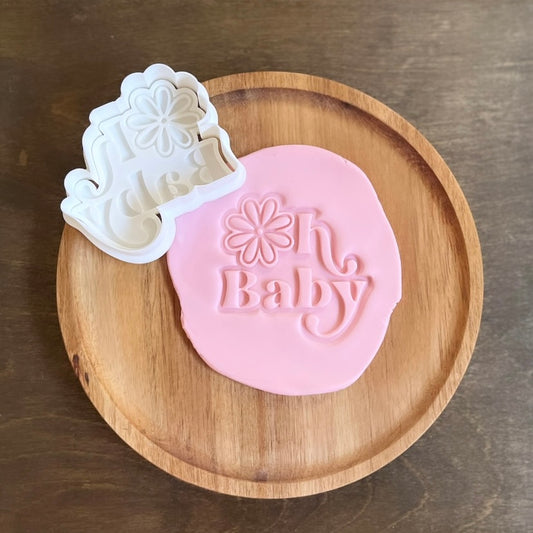 DONE TO ORDER: Retro “Oh Baby” Cookie Cutter + Fondant Embosser - SHCreations