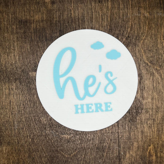 3D Baby announcement plaque, birth announcement stl, he's here stl sign, baby sign, birth plaque, gender reveal, baby, announcement