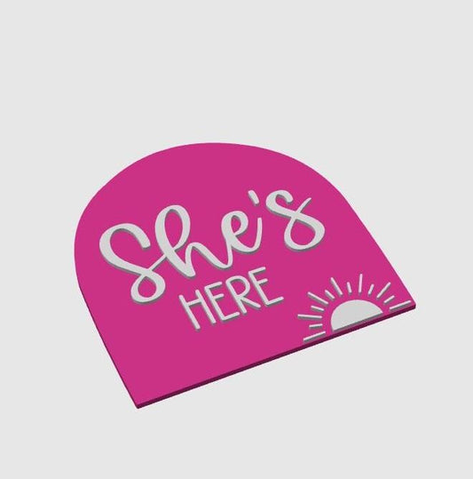 3D Baby announcement plaque, birth announcement stl, she's here stl sign, baby sign, birth plaque, gender reveal, baby, announcement