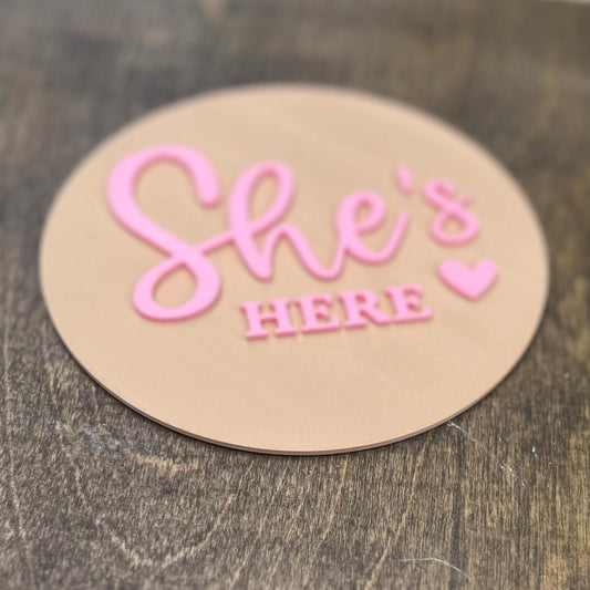 3D Baby announcement plaque, birth announcement stl, she's here stl sign, baby sign, birth plaque, gender reveal, baby, announcement