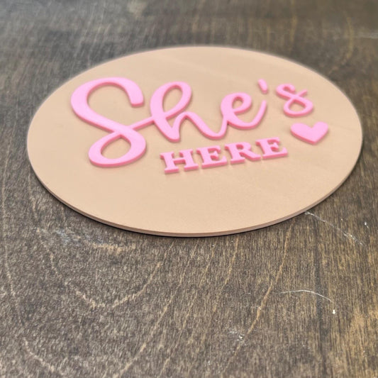 3D Baby announcement plaque, birth announcement stl, she's here stl sign, baby sign, birth plaque, gender reveal, baby, announcement
