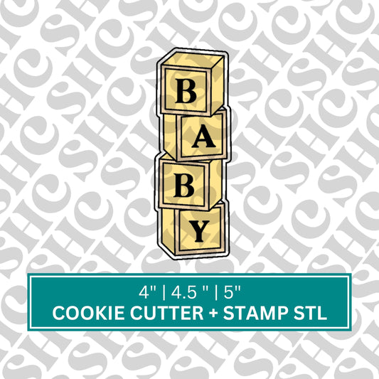 Baby Blocks Cookie Cutter and Fondant Stamp STL, Baby Shower Cookies