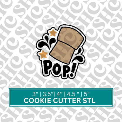 Champagne Pop Cookie Cutter STL | New Years Cookie Cutter STL| Champagne Cutter | Celebration Cookie Stl | Champagne Stl | New Years Pop Stl