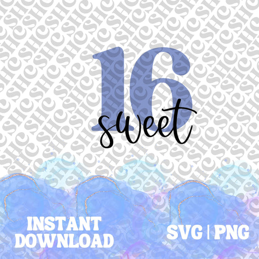 Chic Sweet 16 SVG PNG Files| Birthday svg | Sweet 16 Clipart | Birthday Design | Sweet 16 Cookie png | Sweet Sixteen png | DIY Craft