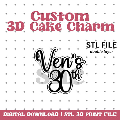 Custom Double Layer Cake Charm STL File - Personalized 3D Print Design