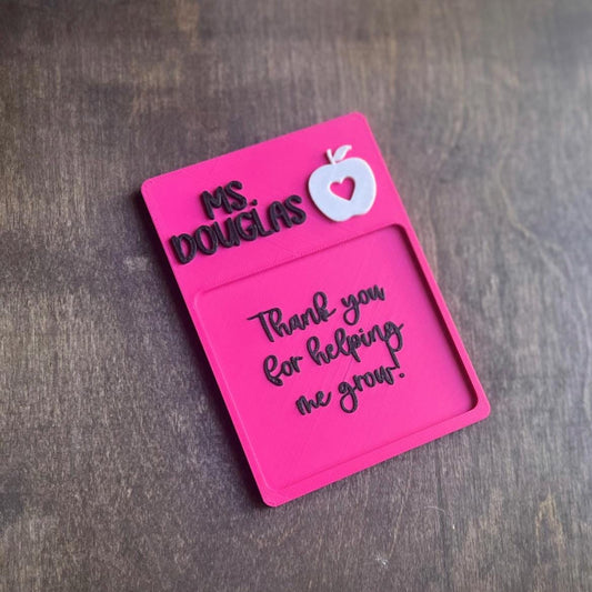 Custom Sticky Note Holder with Teacher's Name STL Design "Thank You for Helping Me Grow" Quote –3D Printable Desk Organizer, Desk Organizer