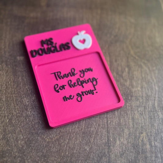Custom Sticky Note Holder with Teacher's Name STL Design "Thank You for Helping Me Grow" Quote –3D Printable Desk Organizer, Desk Organizer