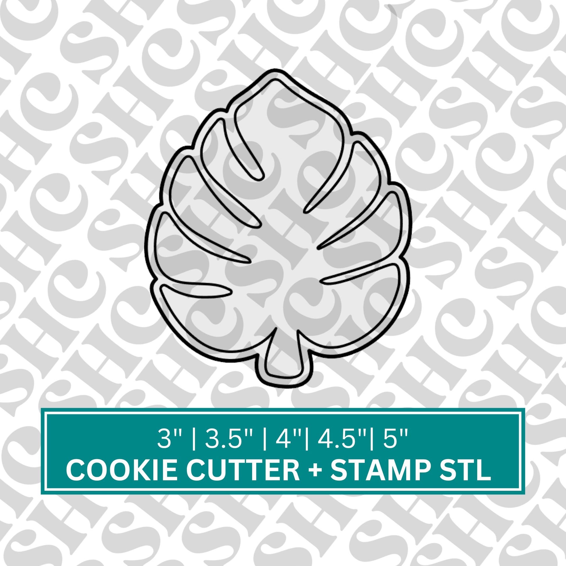 Digital STL File Monstera Leaf Cookie Cutter, Fondant Stamp, Fondant Stamp, Tropical Leaf, Jungle Theme Cookie Cutter , Safari STL