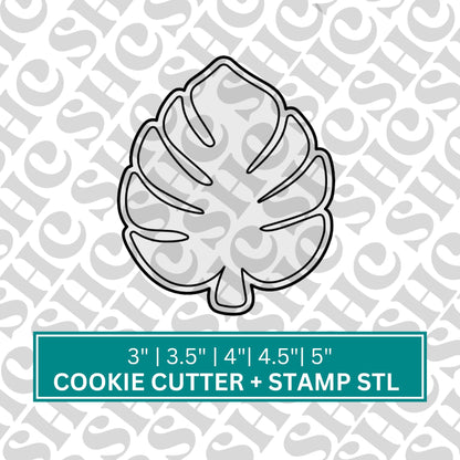 Digital STL File Monstera Leaf Cookie Cutter, Fondant Stamp, Fondant Stamp, Tropical Leaf, Jungle Theme Cookie Cutter , Safari STL