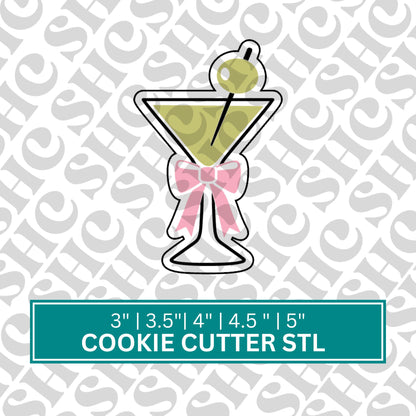 Dirty Martini Cookie Cutter STL file, Martini Cookie Cutter, Cocktail STL File , Cocktail Cookie Cutter, Martini Glass w/Bow Cookie Cutter
