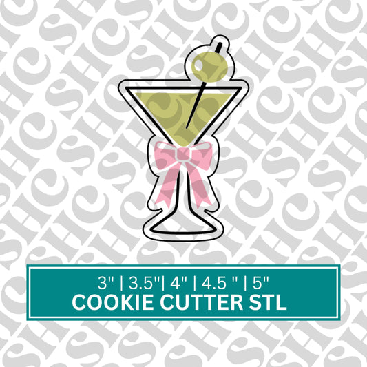 Dirty Martini Cookie Cutter STL file, Martini Cookie Cutter, Cocktail STL File , Cocktail Cookie Cutter, Martini Glass w/Bow Cookie Cutter