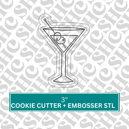 Dirty Martini Glass Cookie Cutter & Embosser STL - 3D Printable Cocktail-Themed Baking Tool, Martini Party Cookie Design | Martini Debosser