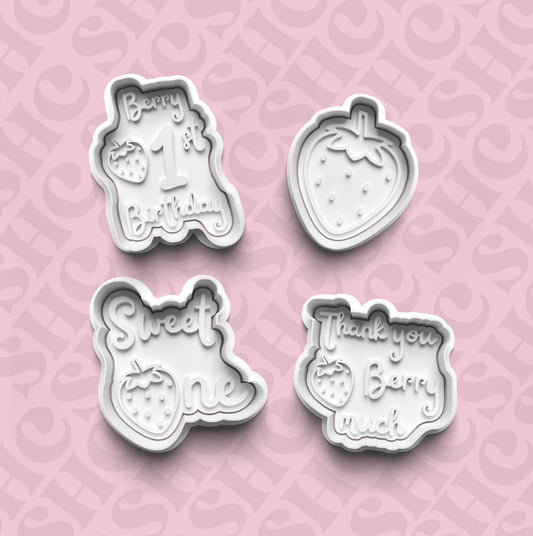 DONE TO ORDER: Berry First Birthday Cookie Cutter + Fondant Stamp Bundle - SHCreations