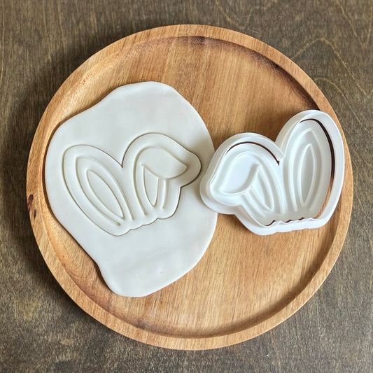 DONE TO ORDER: Bunny Ears Cookie Cutter + Fondant Stamp Set - SHCreations
