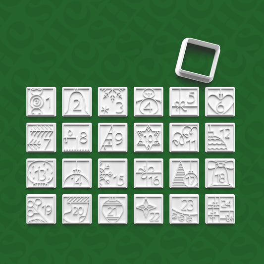 DONE TO ORDER: Christmas Advent Cookie Cutter + Fondant Stamp Set - SHCreations