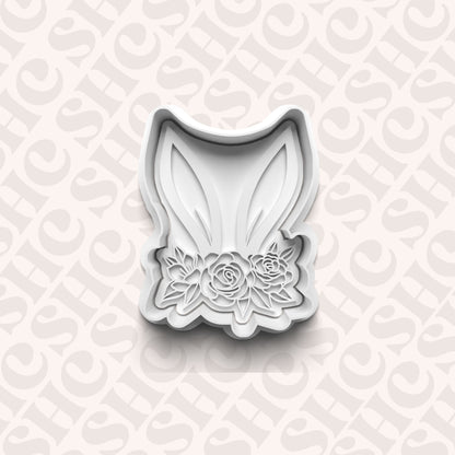 DONE TO ORDER: Floral Bunny Ears Cookie Cutter + Fondant Stamp Set - SHCreations