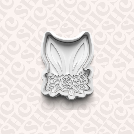 DONE TO ORDER: Floral Bunny Ears Cookie Cutter + Fondant Stamp Set - SHCreations