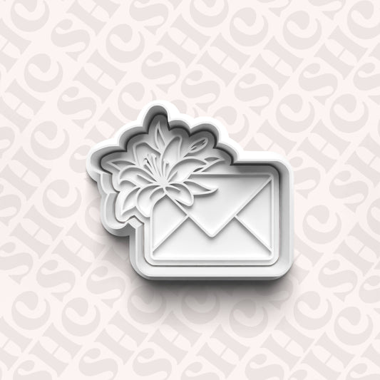DONE TO ORDER: Floral Envelope Cookie Cutter + Fondant Stamp Set 3 - SHCreations