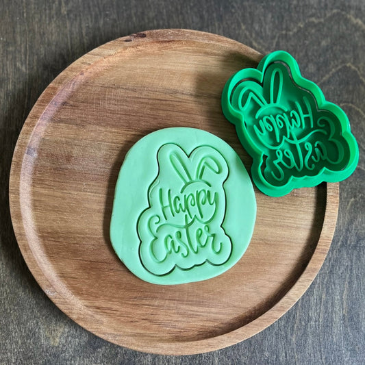 DONE TO ORDER: Happy Easter Cookie Cutter + Fondant Stamp Set - SHCreations