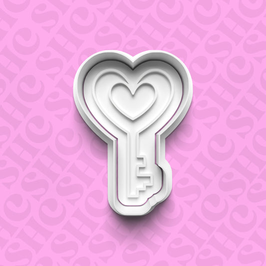 DONE TO ORDER: Heart Key Cookie Cutter + Fondant Stamp Set - SHCreations