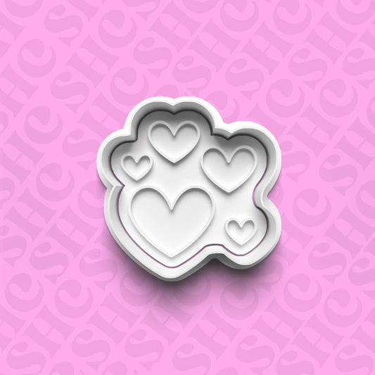 DONE TO ORDER: Multi Hearts Cookie Cutter + Fondant Stamp Set - SHCreations