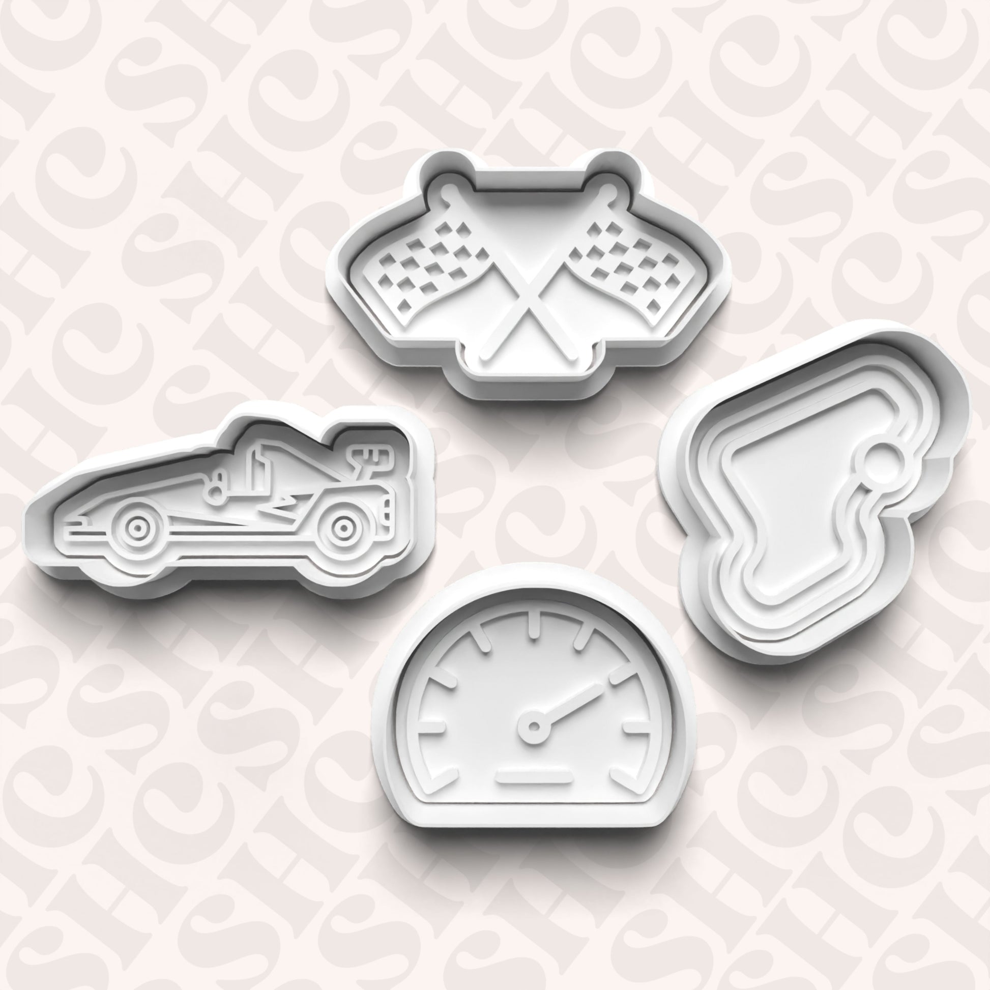 DONE TO ORDER: Racing Cookie Cutter + Fondant Stamp Bundle - SHCreations