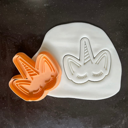 DONE TO ORDER: Unicorn Face Cookie Cutter + Fondant Stamp Set - SHCreations