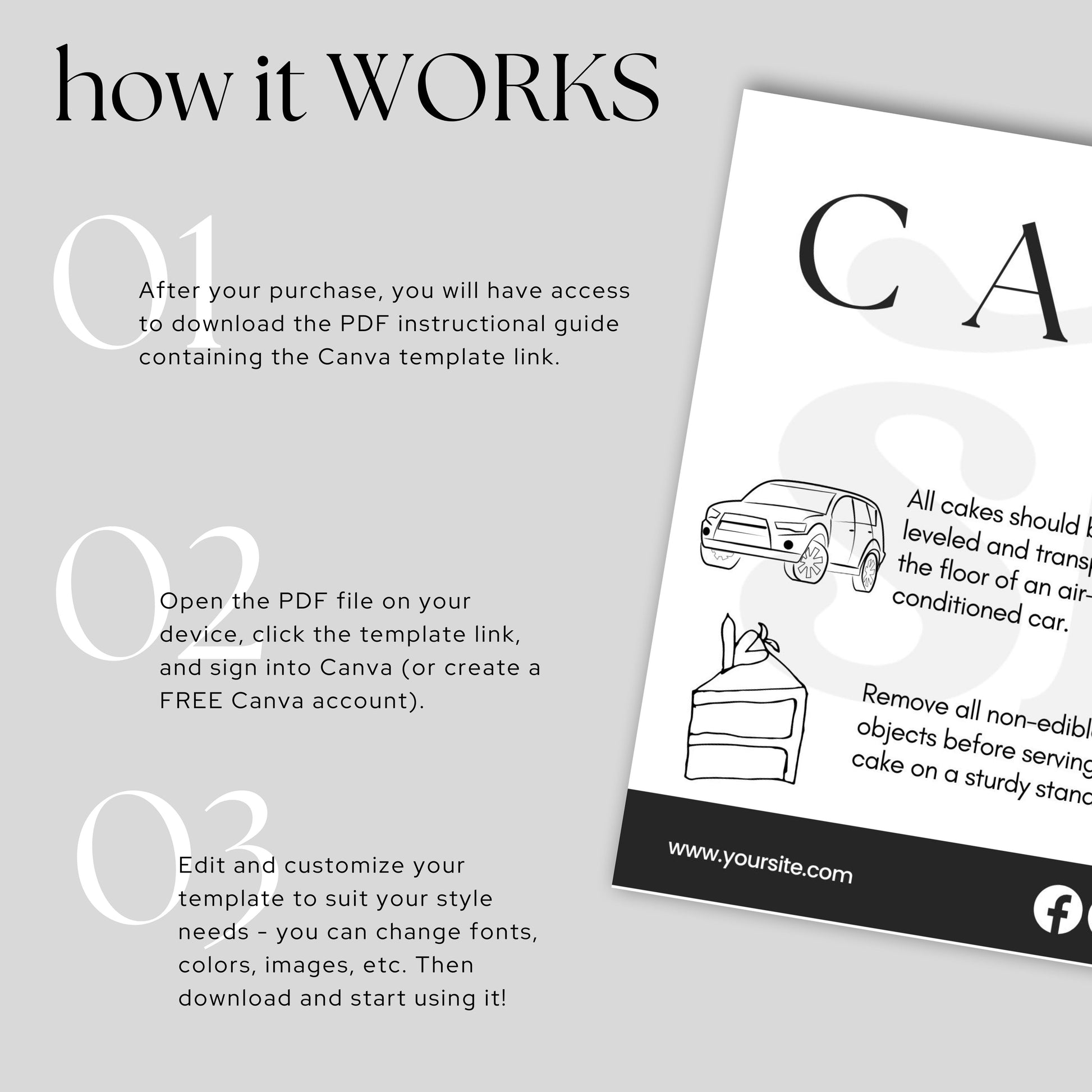 Editable Cake Care Card Template - SHCreations
