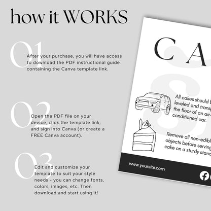 Editable Cake Care Card Template - SHCreations