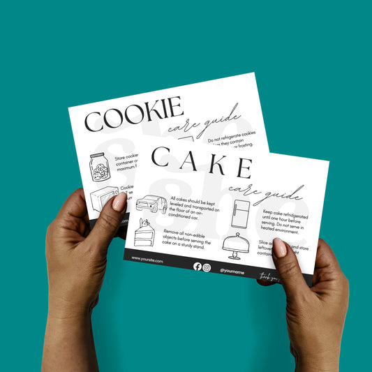 Editable Cookie + Cake Care Card Template Bundle - SHCreations