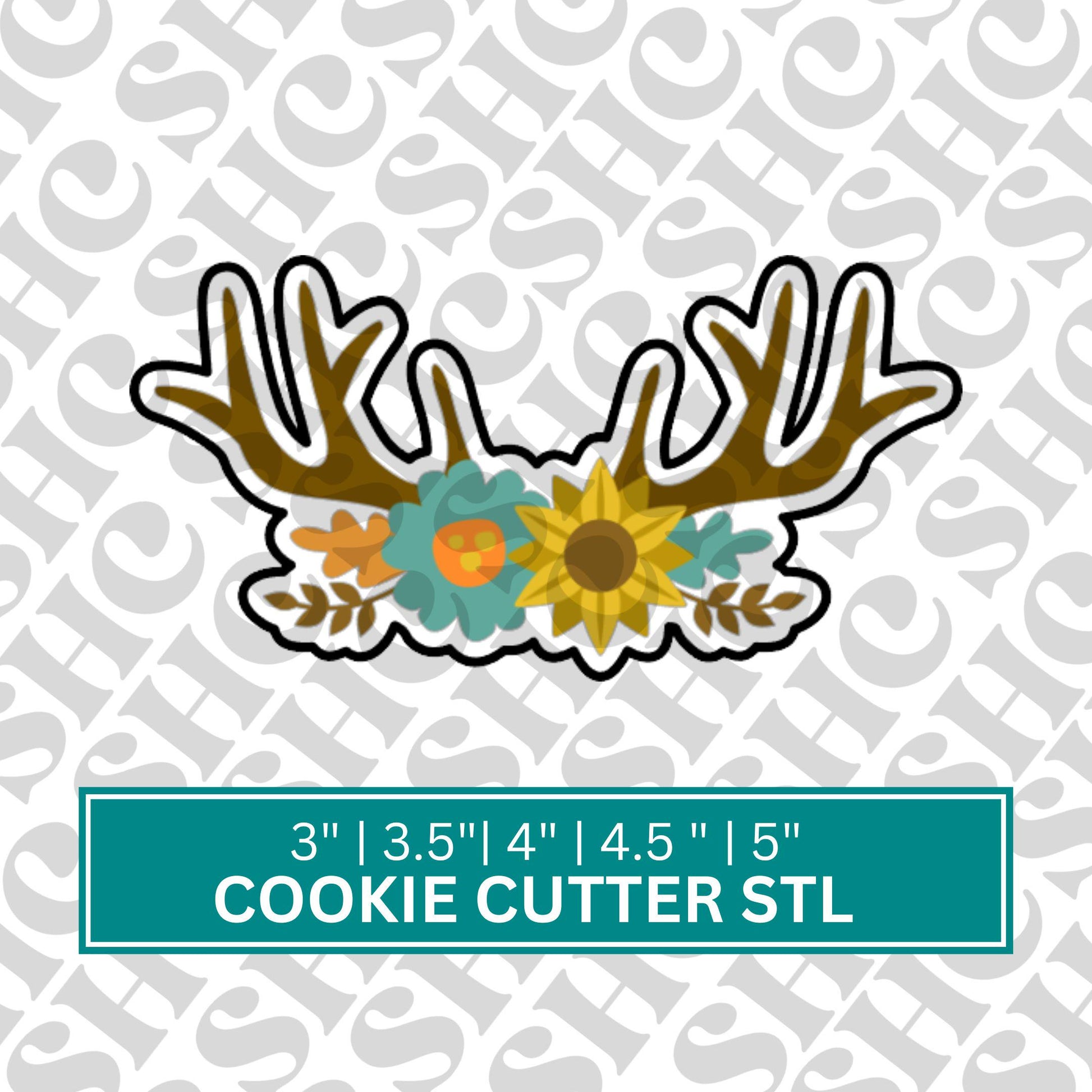 Fall Harvest Floral Antler Cookie Cutter STL, Thanksgiving Cookie Cutter, Fall STL, Autumn stl, Fall Cookie Cutter, Floral Cookie Cutter