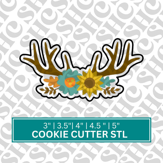 Fall Harvest Floral Antler Cookie Cutter STL, Thanksgiving Cookie Cutter, Fall STL, Autumn stl, Fall Cookie Cutter, Floral Cookie Cutter