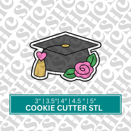 Floral Graduation Hat Cookie Cutter STL - Graduation Hat Cookie, Graduation Party Cookie Cutter