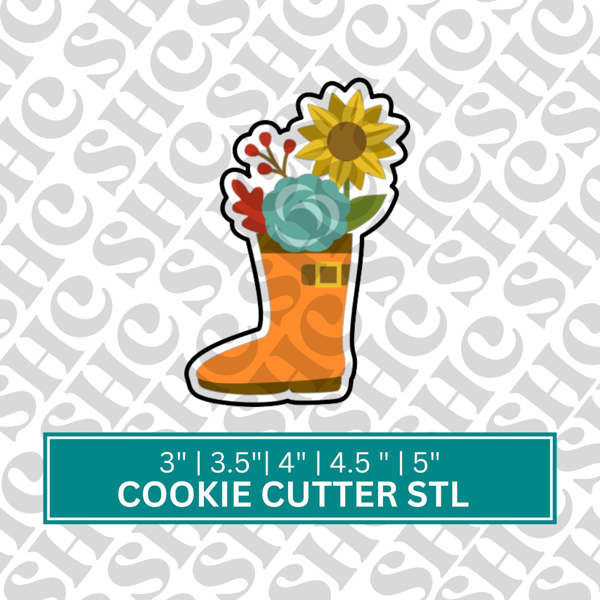 Floral Rainboot Cookie Cutter STL FILE, Thanksgiving Cookie Cutter, Leaf STL File, Autumn stl, Fall Cookie Cutter, Rainboot Cookie Cutter