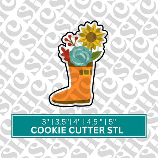 Floral Rainboot Cookie Cutter STL FILE, Thanksgiving Cookie Cutter, Leaf STL File, Autumn stl, Fall Cookie Cutter, Rainboot Cookie Cutter