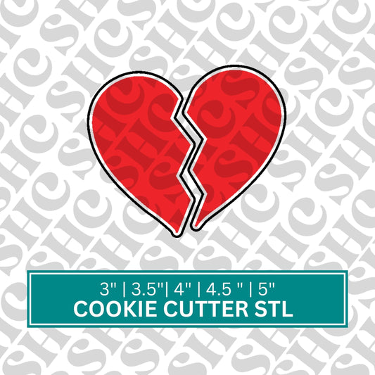 Heartbreak Heart STL File, Broken Heart Cookie Cutter, Valentines, Valentine Cookie STL File, Heart Cookie