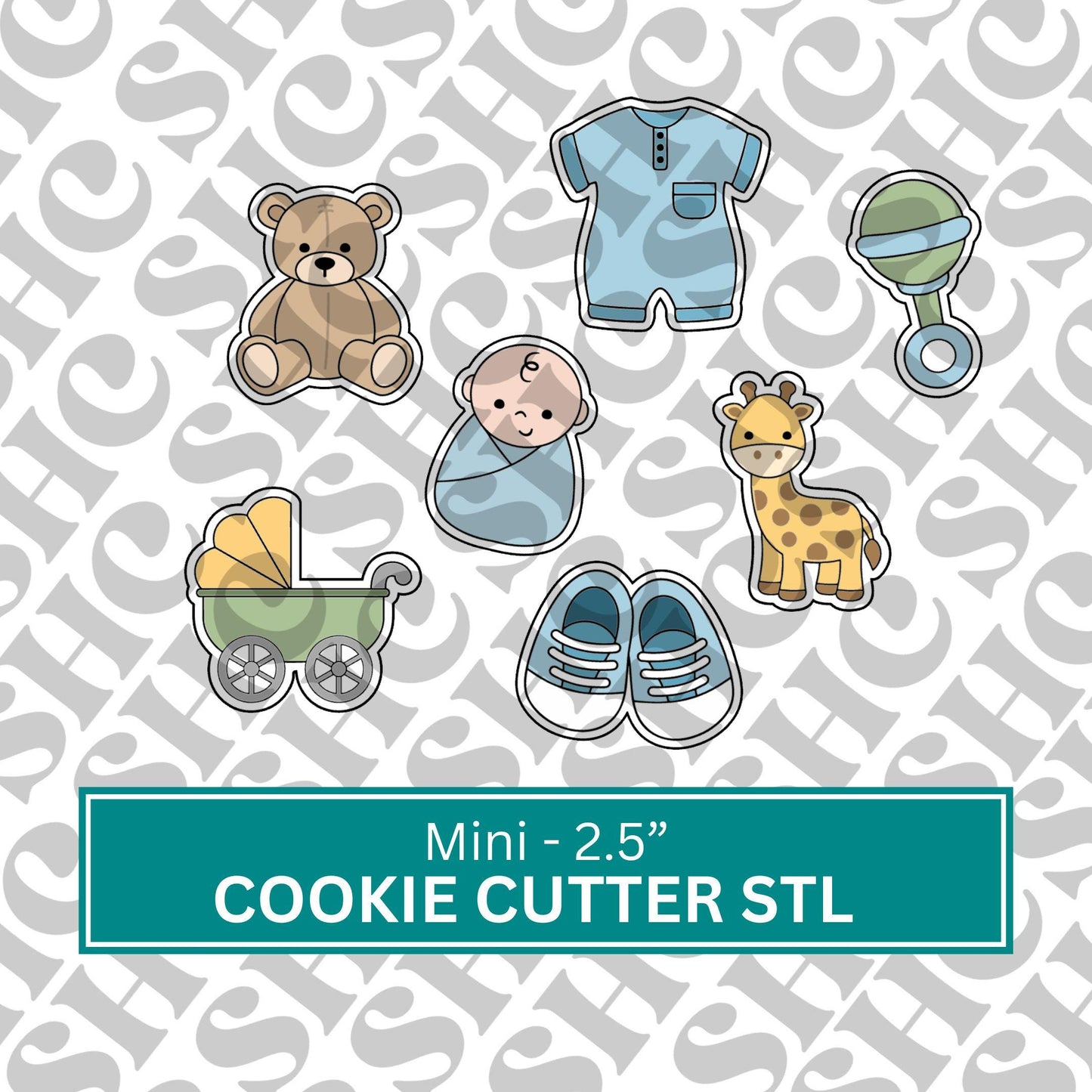 Mini Baby Boy Cookie Cutter STL Set| Baby Shower Cookie Cutters | Baby Shower Stl | Mini Baby Party Cookies | Gender Reveal Cookie Cutter