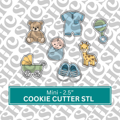 Mini Baby Boy Cookie Cutter STL Set| Baby Shower Cookie Cutters | Baby Shower Stl | Mini Baby Party Cookies | Gender Reveal Cookie Cutter