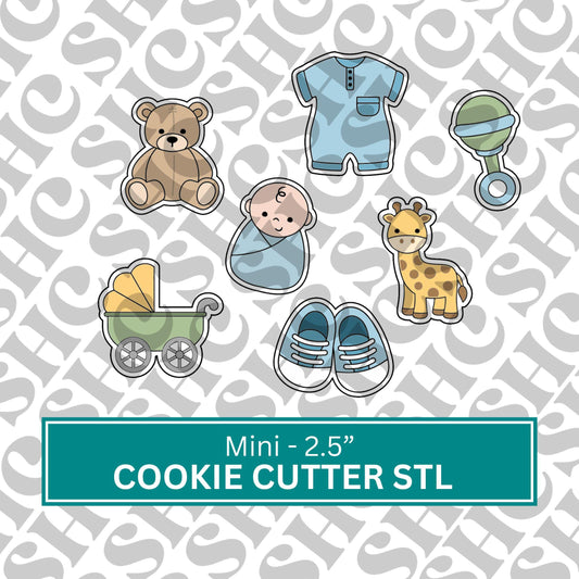 Mini Baby Boy Cookie Cutter STL Set| Baby Shower Cookie Cutters | Baby Shower Stl | Mini Baby Party Cookies | Gender Reveal Cookie Cutter