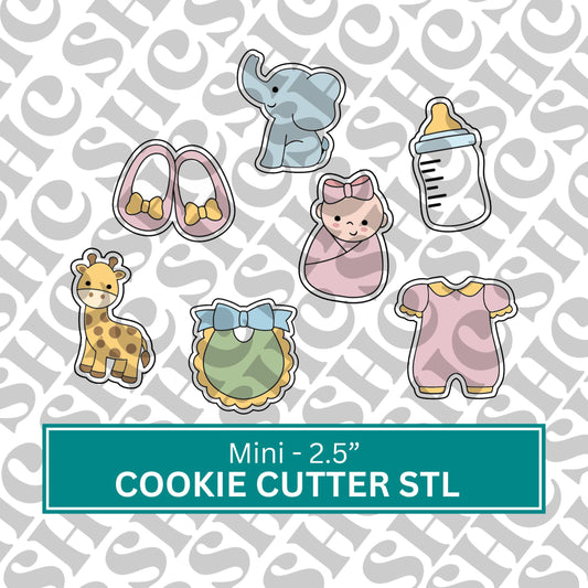 Mini Baby Girl Cookie Cutter STL Set| Baby Shower Cookie Cutters | Baby Shower Stl | Mini Baby Party Cookies | Gender Reveal Cookie Cutter