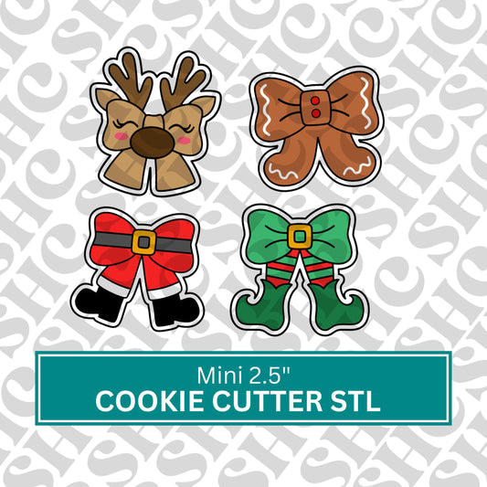 Mini Christmas Bow Cookie STL Set| Bows Christmas Set of 4| Elf, Santa, Deer, Gingerbread Cookie Cutter |Xmas 3D Cutter |Christmas Stl